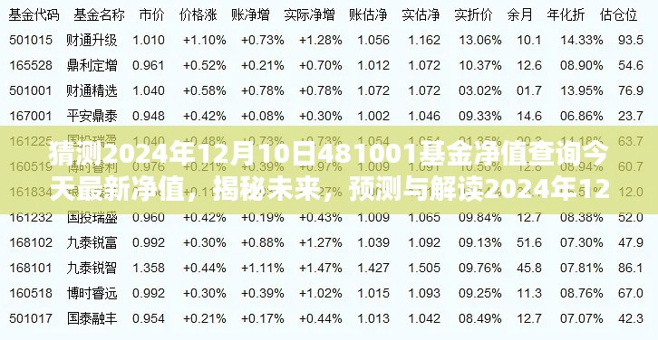 揭秘预测解读,以481001基金为例,展望2024年基金净值预测与解读今日最新净值动向分析。