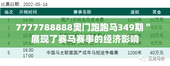 7777788888奥门跑跑马349期＂ 展现了赛马赛事的经济影响